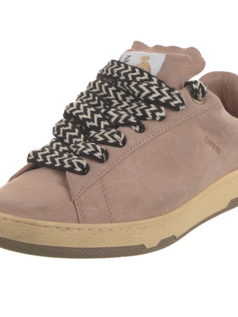 Lanvin Blush Suede Low-Top Sneaker with Patterned Black & White Laces